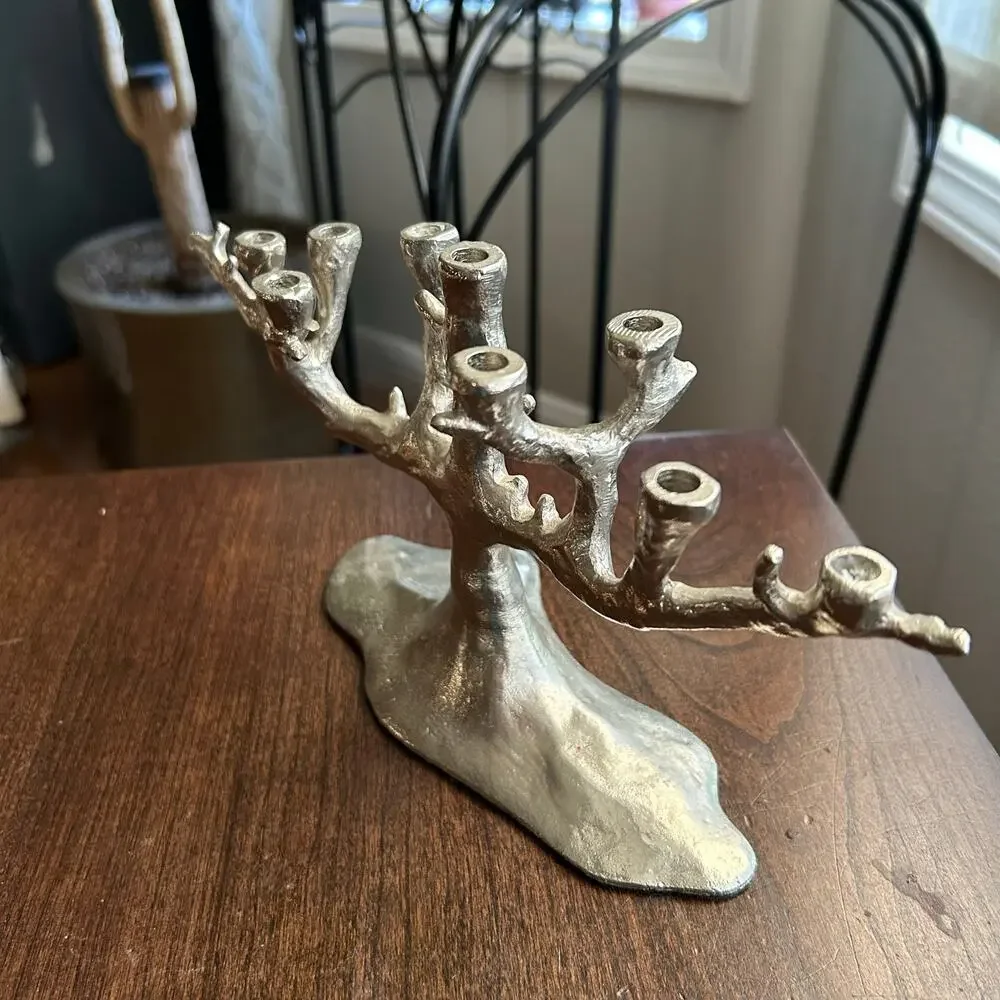 West Elm VTG Unusual Small Manzanita Tree of Life Menorah Candelabra Silver 10